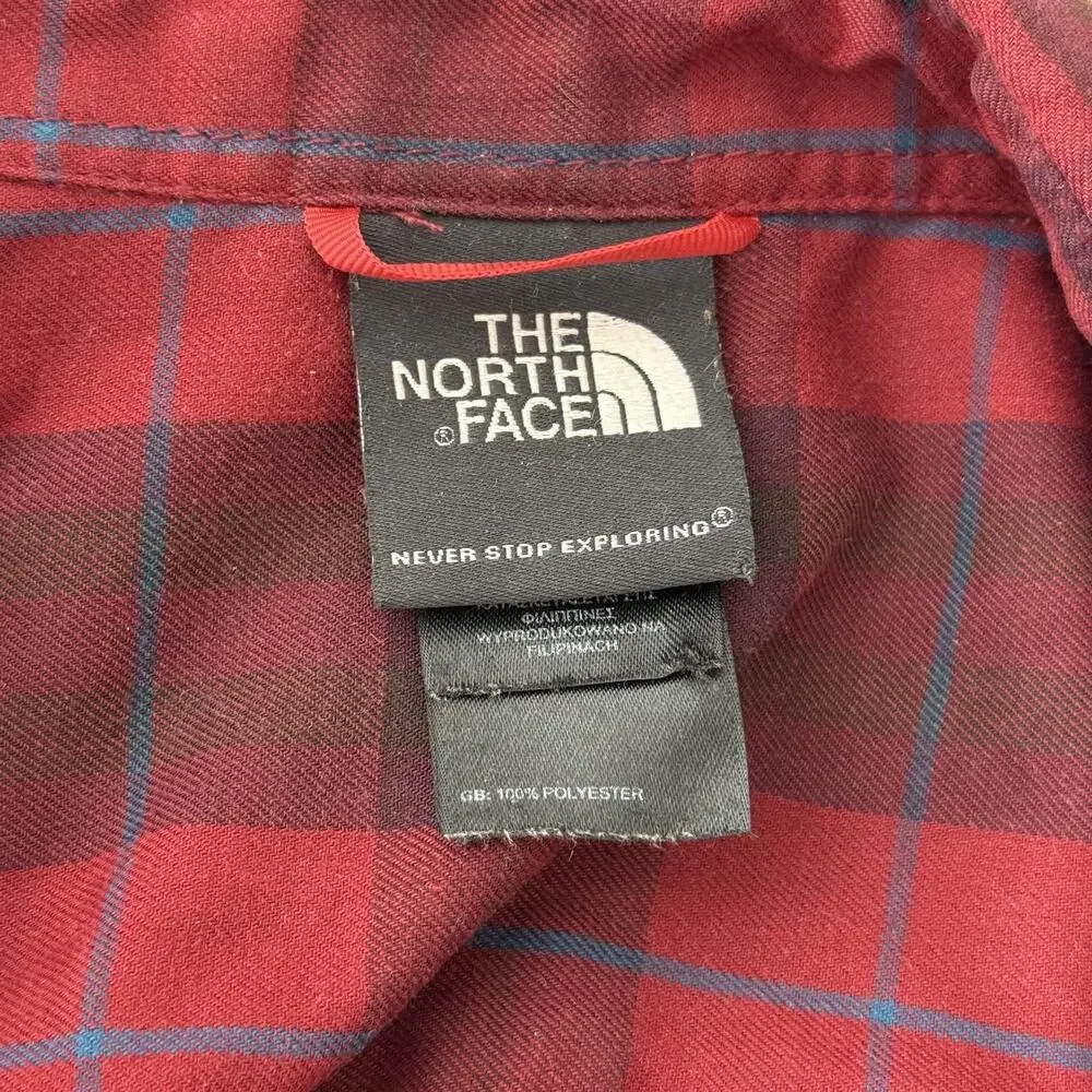North Face Shirt Large Red Plaid Long Sleeve Snap Button Up Outdoor Mens
